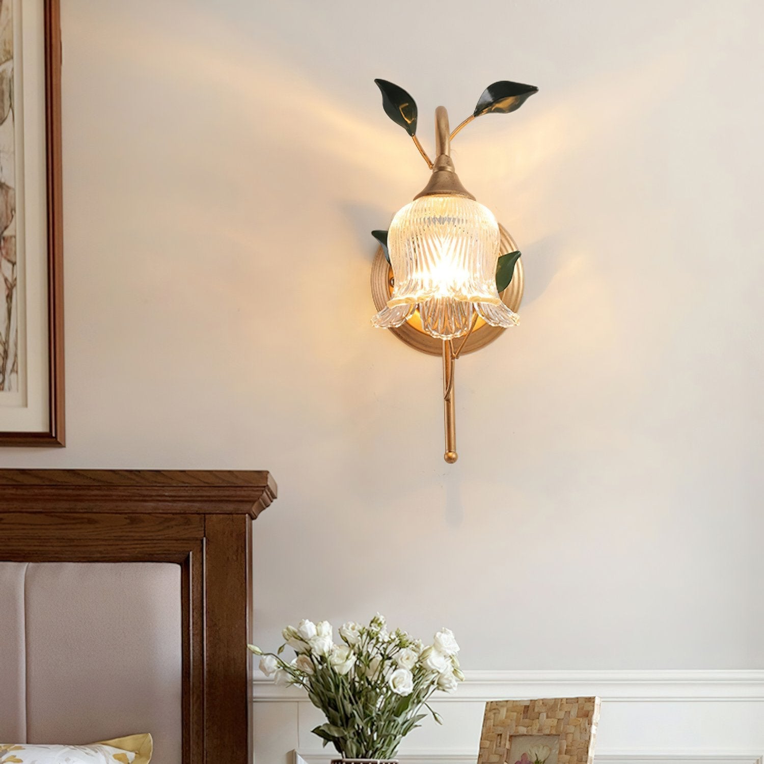 elegant-green-leaf-floral-sconce-wall-light-with-glass-petal-and-crystal-accents