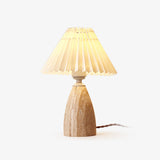 Gusnow Modern Yellow Travertine Table Lamp with Elegant Fabric Shade for Bedroom Bedside