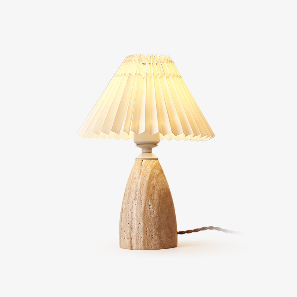 Gusnow Modern Yellow Travertine Table Lamp with Elegant Fabric Shade for Bedroom Bedside