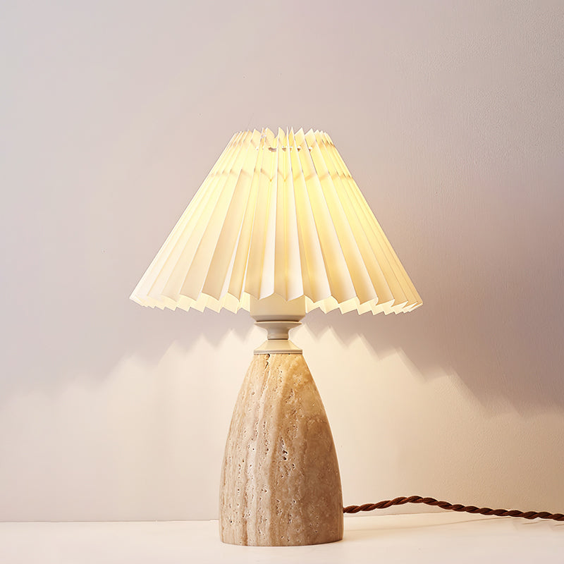 Gusnow Modern Yellow Travertine Table Lamp with Elegant Fabric Shade for Bedroom Bedside