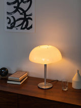 Modern Mushroom Style Glass Table Lamp Bedside Silver Metal and White Glass Lighting