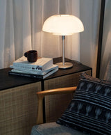Modern Mushroom Style Glass Table Lamp Bedside Silver Metal and White Glass Lighting