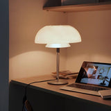 Modern Mushroom Style Glass Table Lamp Bedside Silver Metal and White Glass Lighting