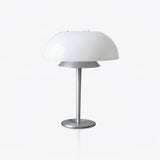 Modern Mushroom Style Glass Table Lamp Bedside Silver Metal and White Glass Lighting
