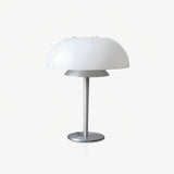 Modern Mushroom Style Glass Table Lamp Bedside Silver Metal and White Glass Lighting