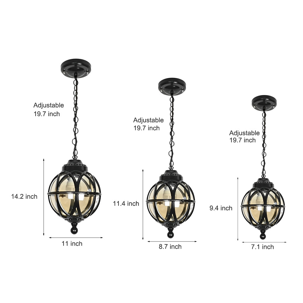 Vintage Waterproof Outdoor Pendant Light Retro Aluminum and Glass Hanging Ball Ceiling Lantern