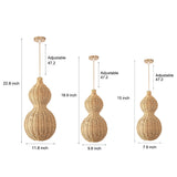 Rustic Woven Rattan Gourd Outdoor Pendant Light IP65 Waterproof Exterior Hanging Lamp for Garden and Patio