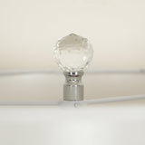 Modern Azure Blue Glass Table Lamp with Crystal Accents and Beige Linen Drum Shade