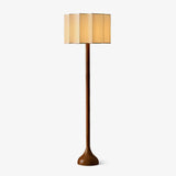 Hakka Modern Walnut Wood Standing Floor Lamp with Beige Fabric Shade