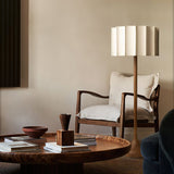 Hakka Modern Walnut Wood Standing Floor Lamp with Beige Fabric Shade
