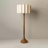 Hakka Modern Walnut Wood Standing Floor Lamp with Beige Fabric Shade