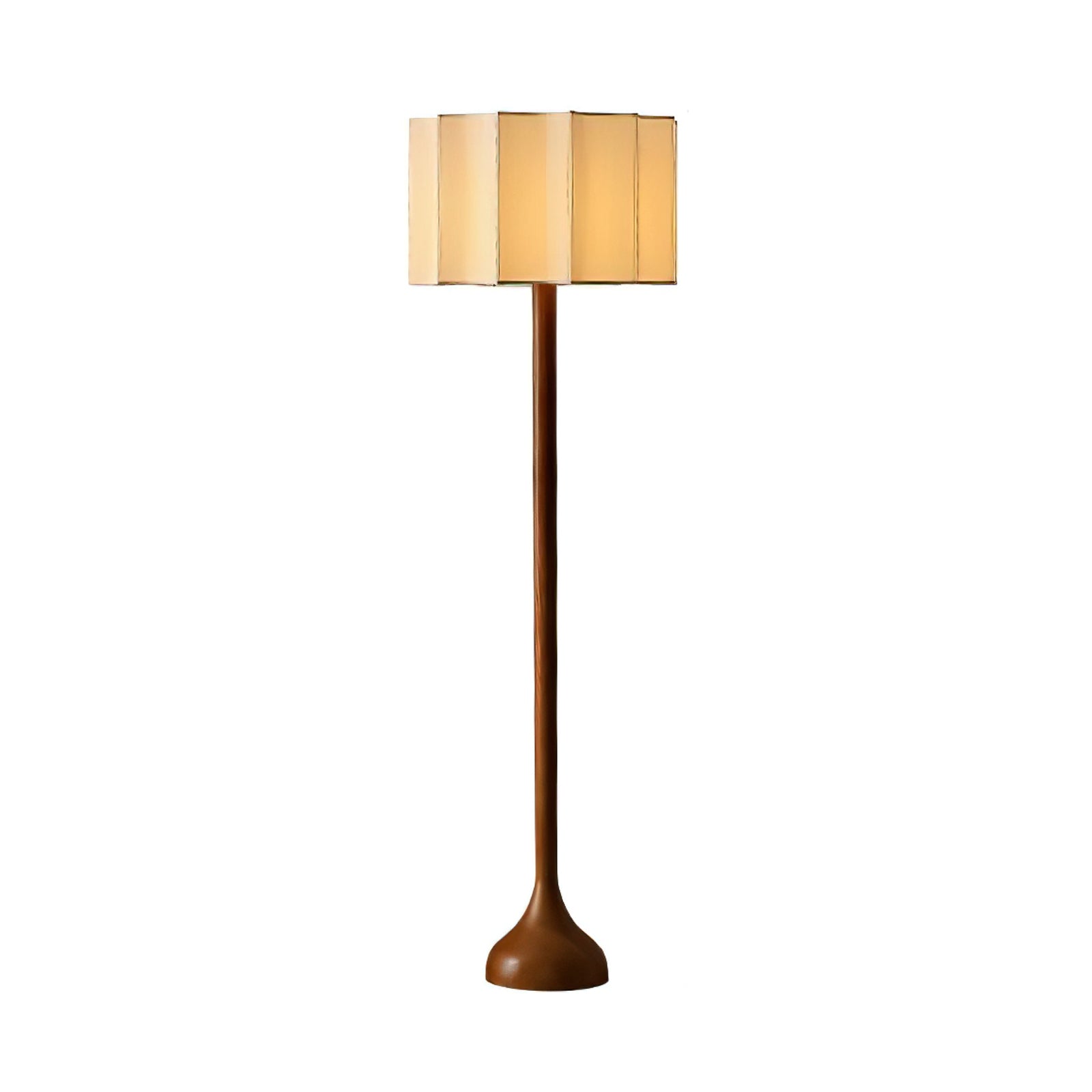 Hakka Modern Walnut Wood Standing Floor Lamp with Beige Fabric Shade