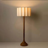 Hakka Modern Walnut Wood Standing Floor Lamp with Beige Fabric Shade