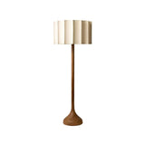 Hakka Modern Walnut Wood Standing Floor Lamp with Beige Fabric Shade