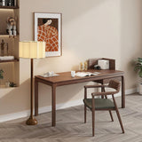 Hakka Modern Walnut Wood Standing Floor Lamp with Beige Fabric Shade