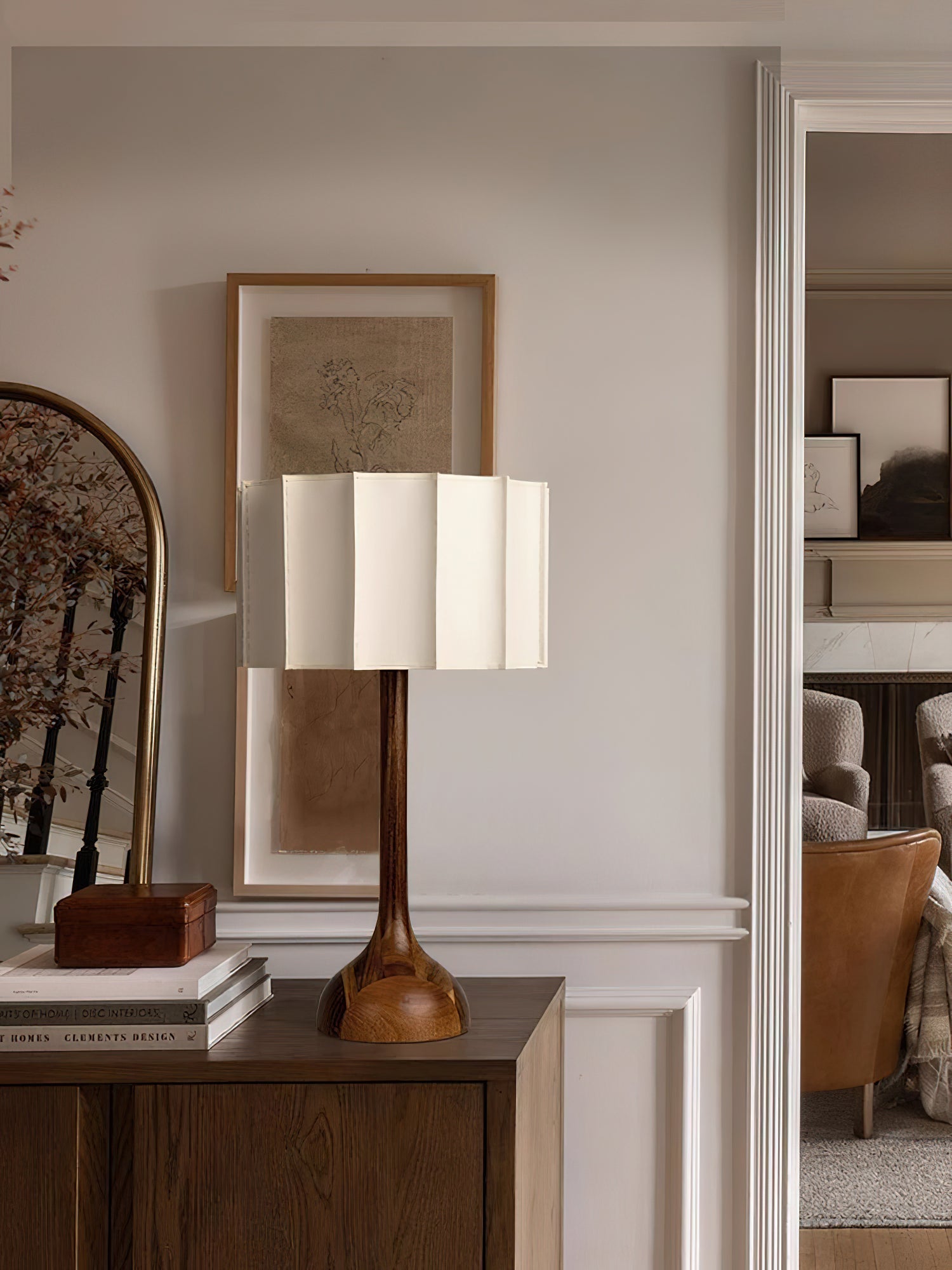 Hakka Modern Oak Wood Table Lamp with Beige Fabric Shade for Bedside Lighting