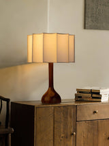 Hakka Modern Oak Wood Table Lamp with Beige Fabric Shade for Bedside Lighting