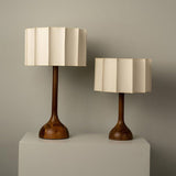 Hakka Modern Oak Wood Table Lamp with Beige Fabric Shade for Bedside Lighting