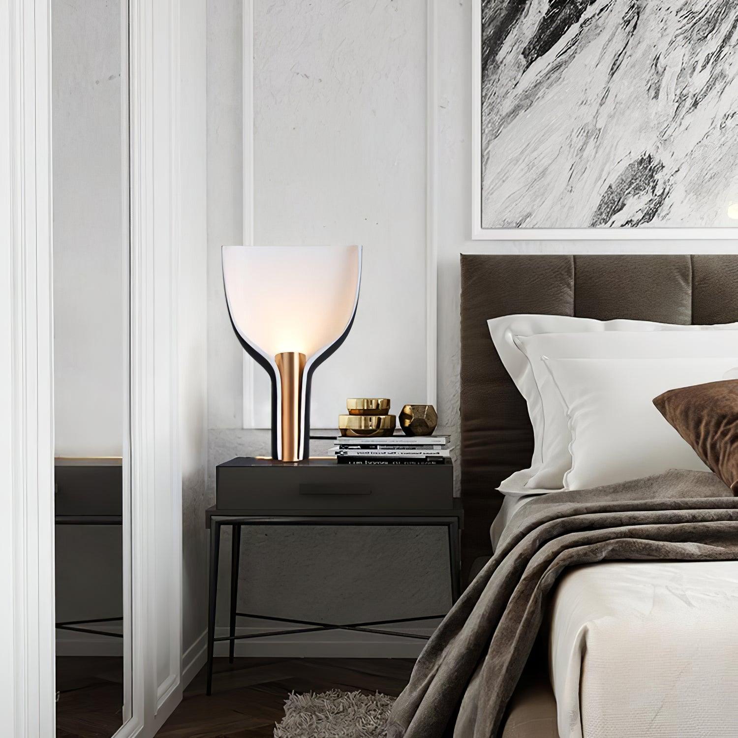 Modern Sculptural Half Funnel Bedside Table Lamp for Living Room Indirect Light