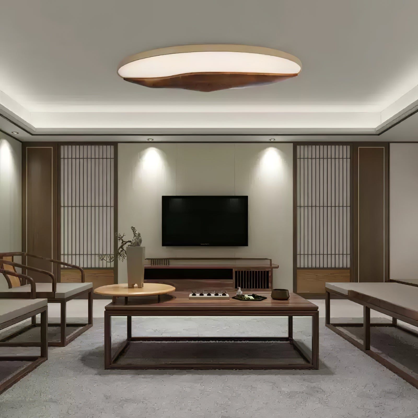 Minimalist Mountain Peak LED Flush Mount Ceiling Light with Wood Base and Acrylic Shade