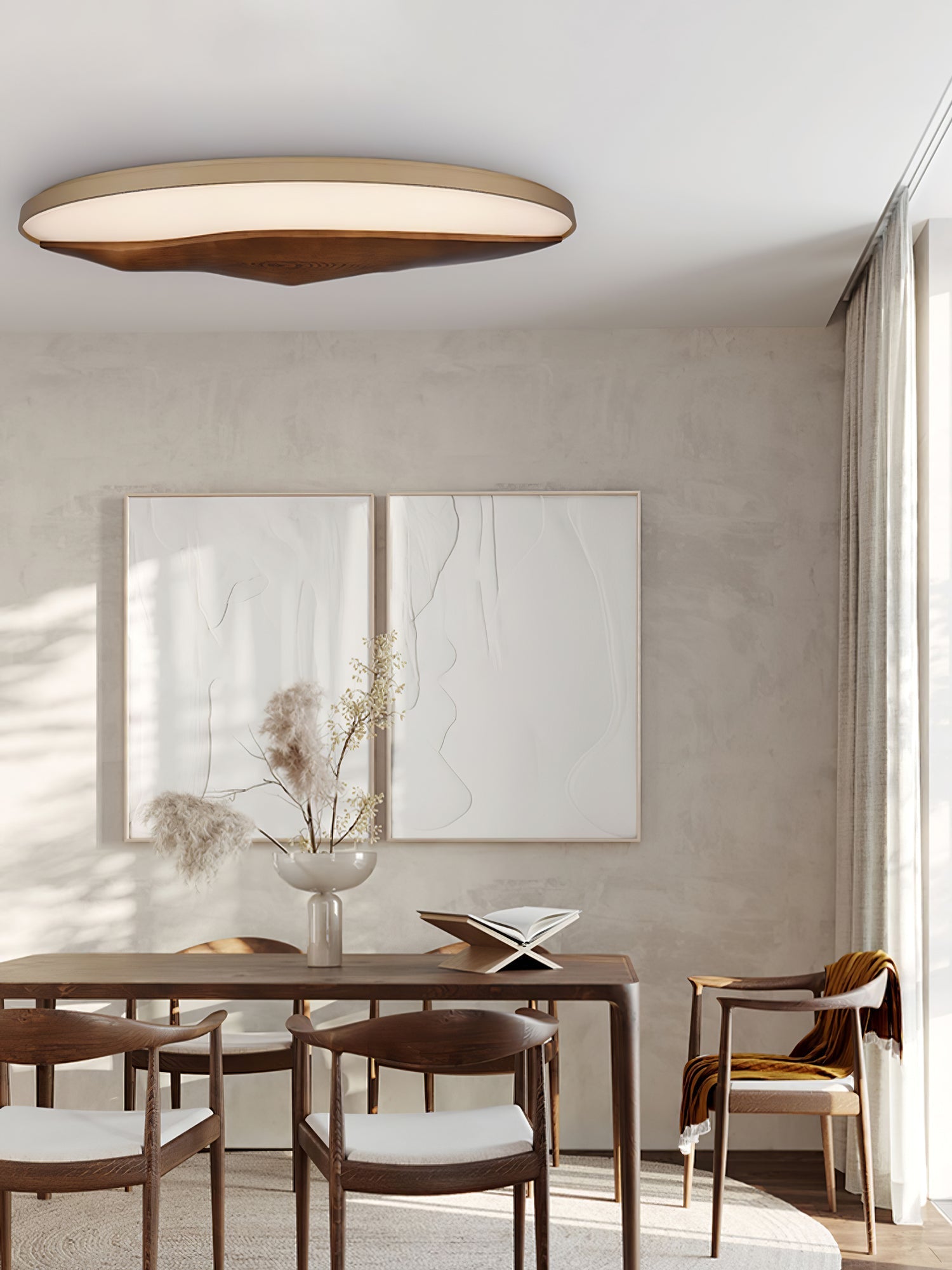 Minimalist Mountain Peak LED Flush Mount Ceiling Light with Wood Base and Acrylic Shade