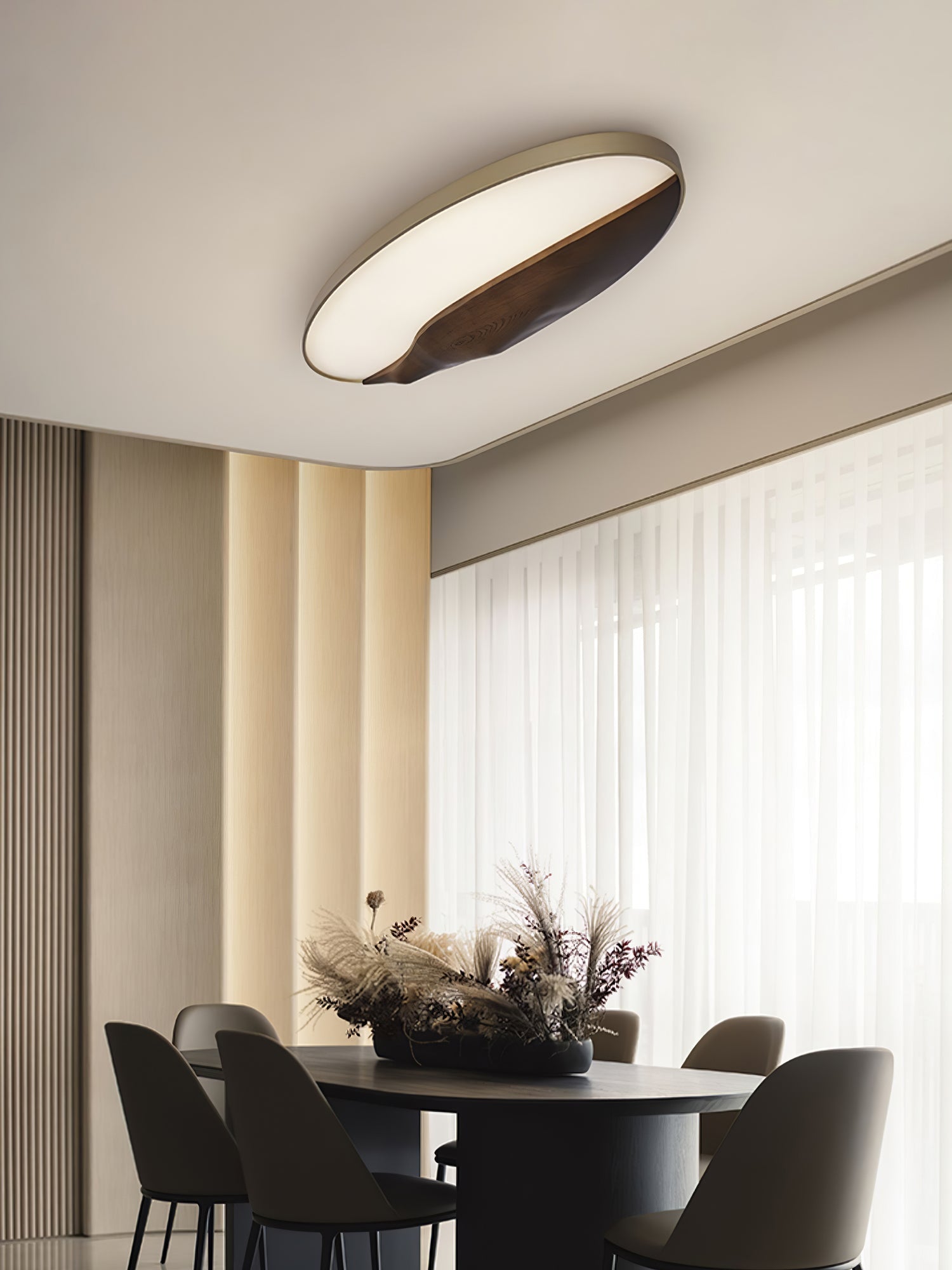 Minimalist Mountain Peak LED Flush Mount Ceiling Light with Wood Base and Acrylic Shade