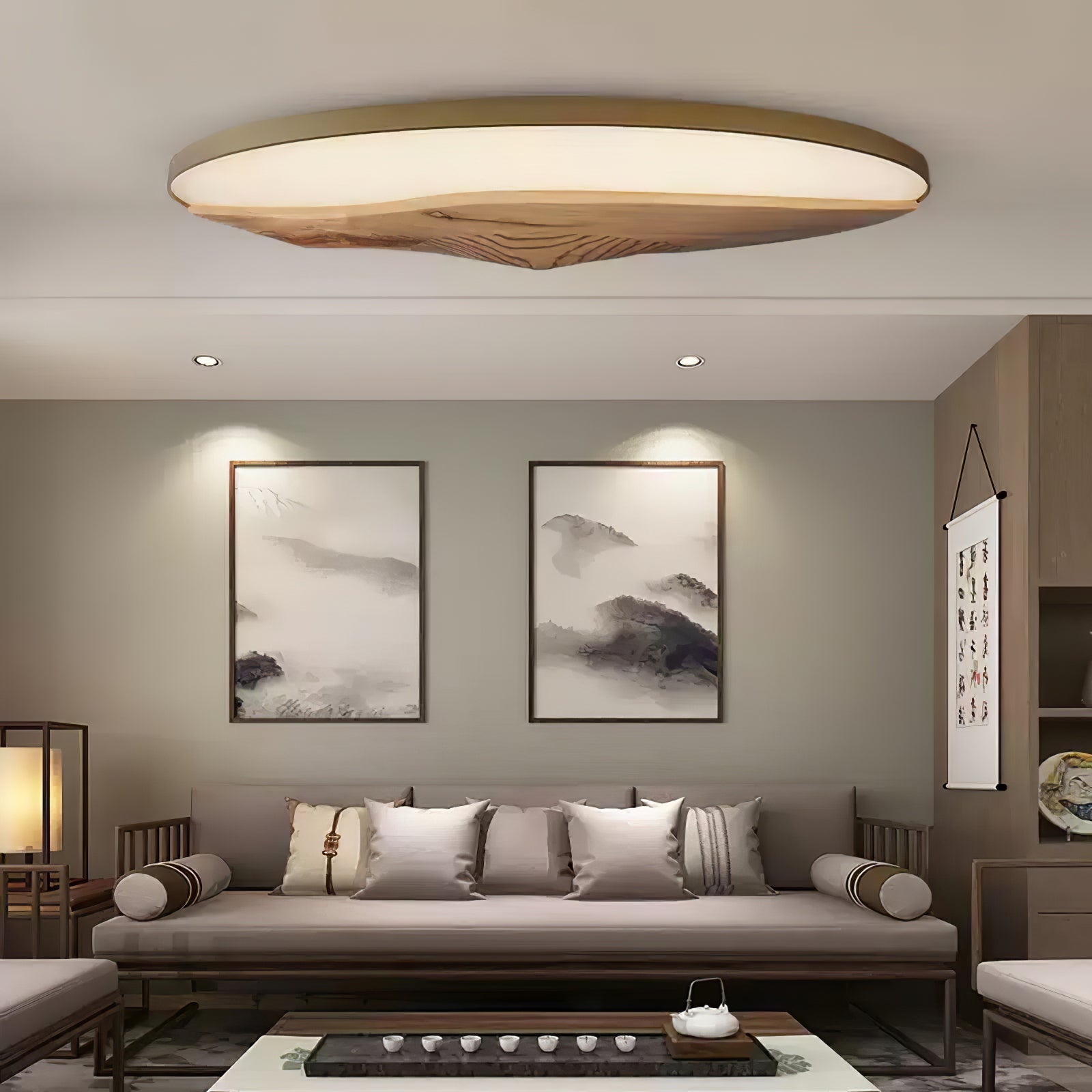 Minimalist Mountain Peak LED Flush Mount Ceiling Light with Wood Base and Acrylic Shade