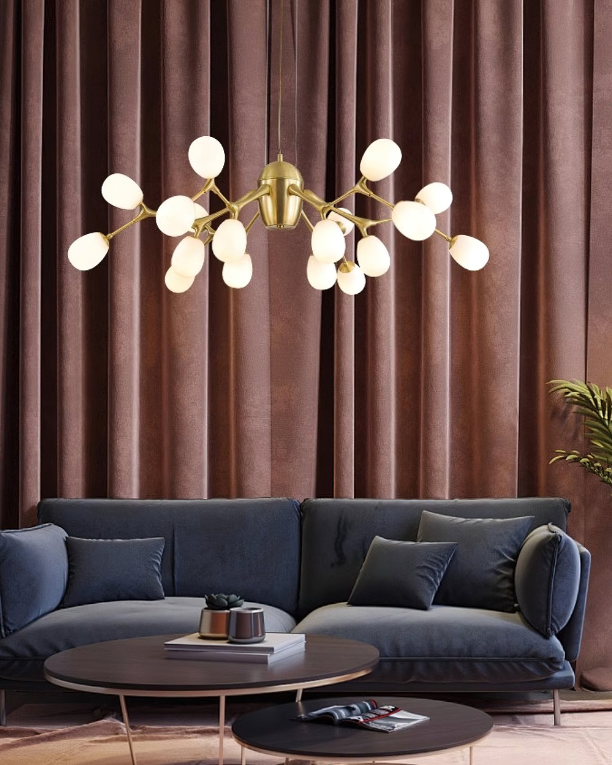 modern-brass-chandelier-with-pearl-glass-shades-and-elegant-curved-arms
