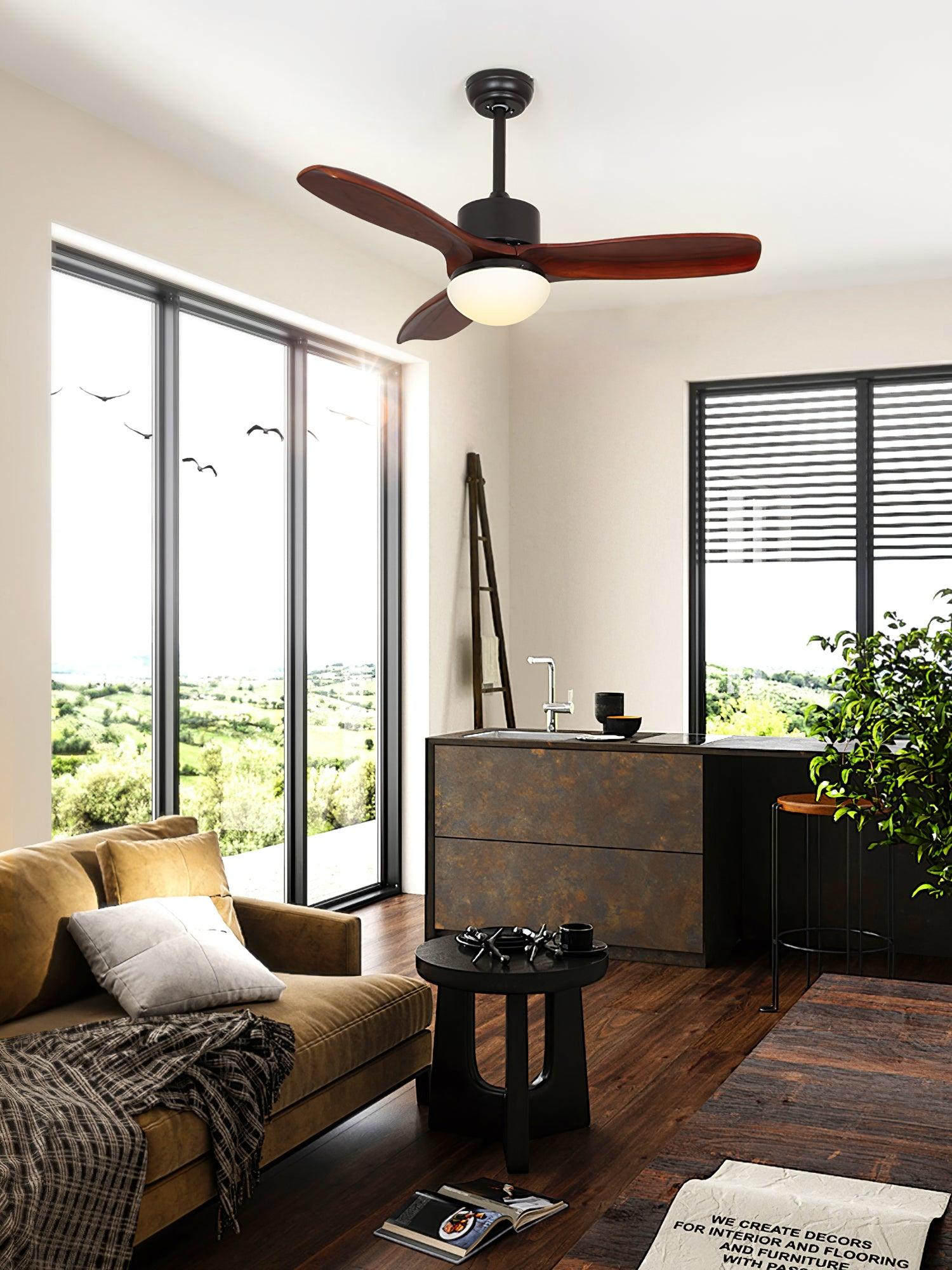 Modern LED Integrated Ceiling Fan with Wood Blades and Remote Control Light
