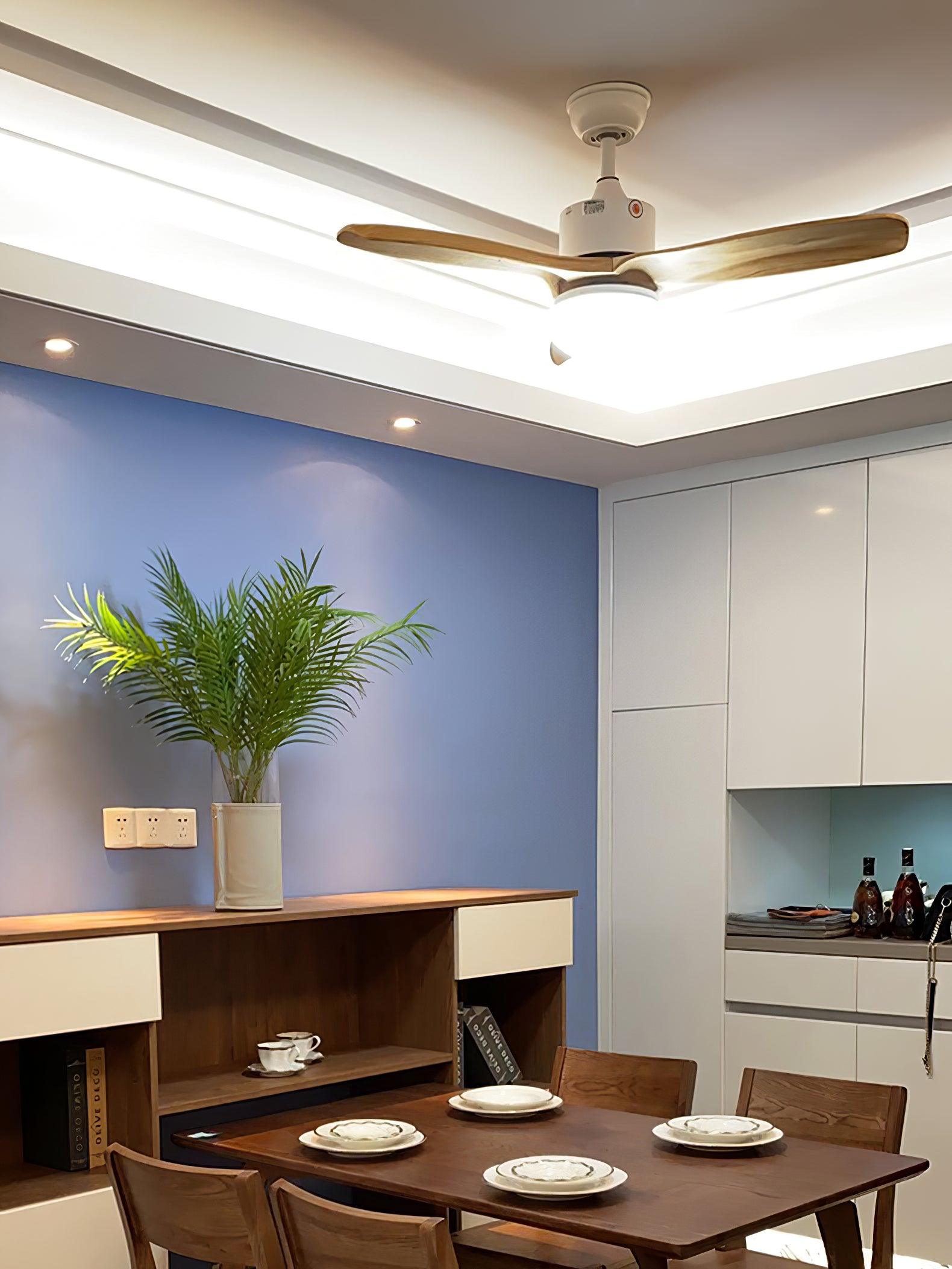 Modern LED Integrated Ceiling Fan with Wood Blades and Remote Control Light