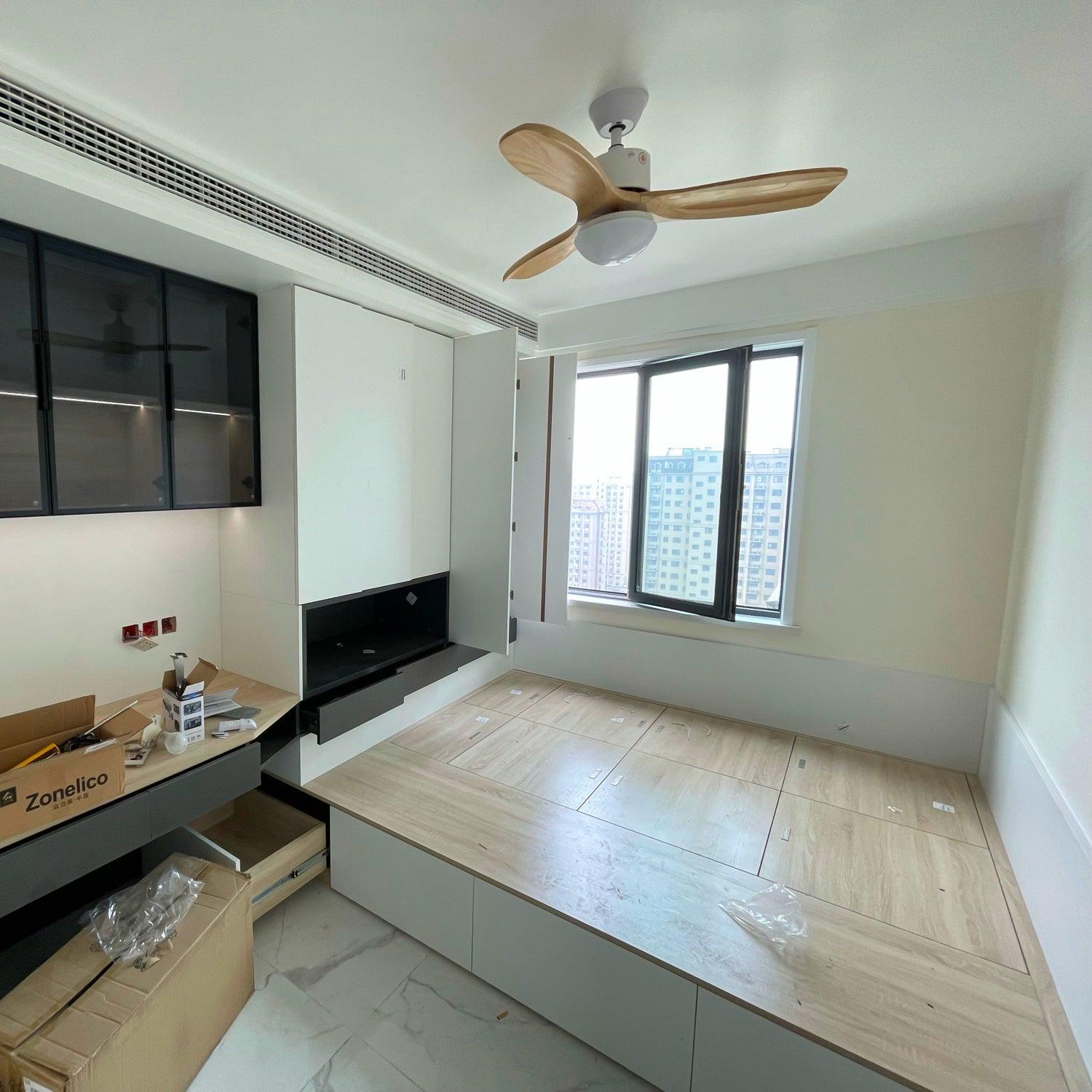 Modern LED Integrated Ceiling Fan with Wood Blades and Remote Control Light
