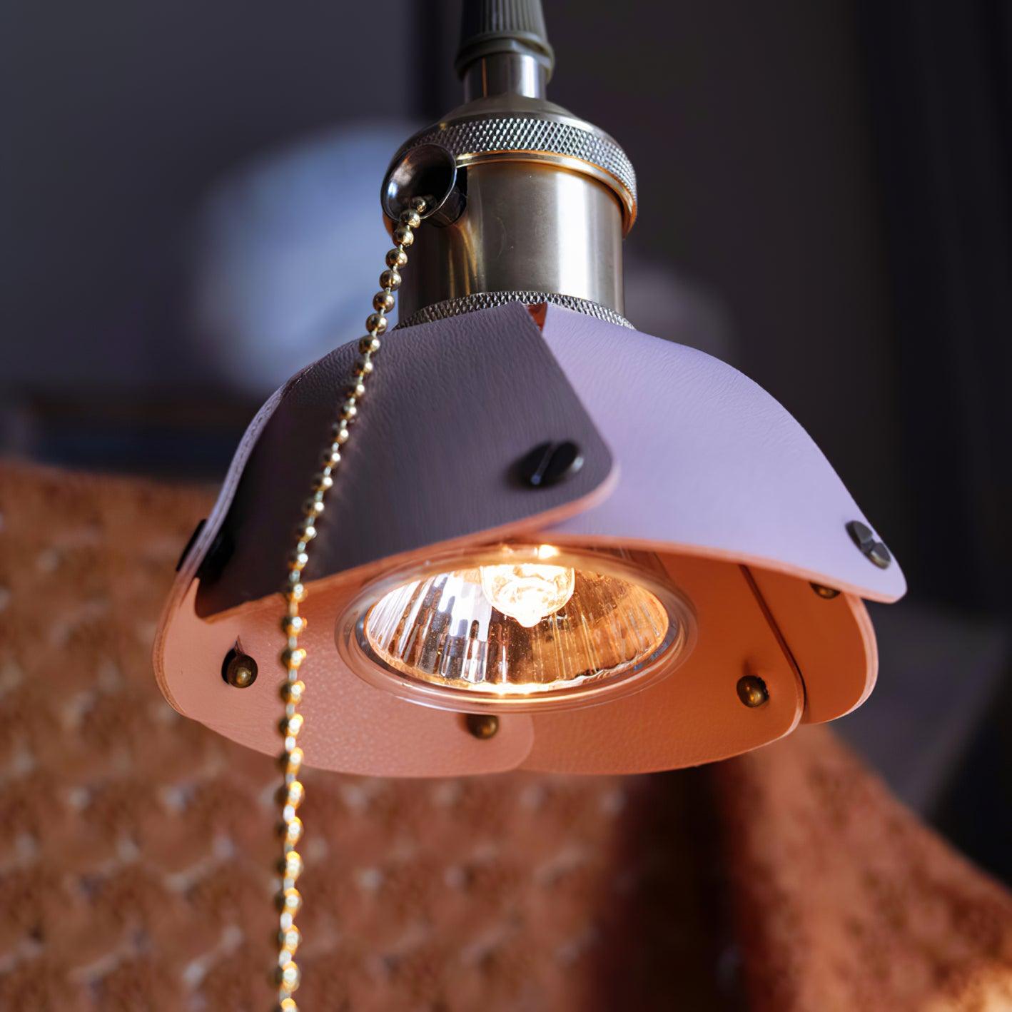 Vintage Wood and Leather Table Lamp Retro Industrial Design for Bedroom and Office