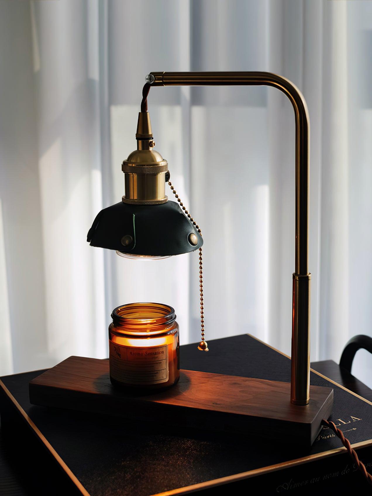 Vintage Wood and Leather Table Lamp Retro Industrial Design for Bedroom and Office