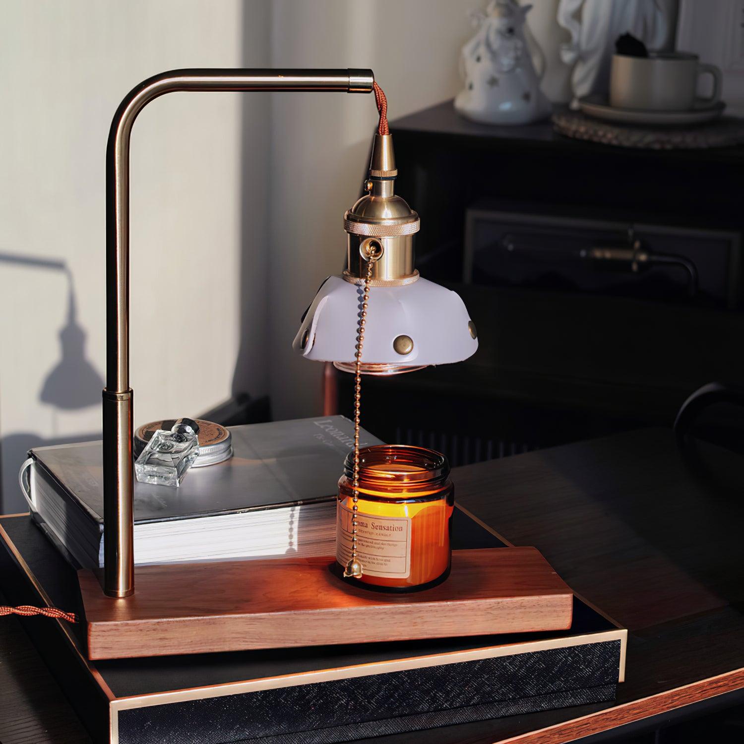 Vintage Wood and Leather Table Lamp Retro Industrial Design for Bedroom and Office