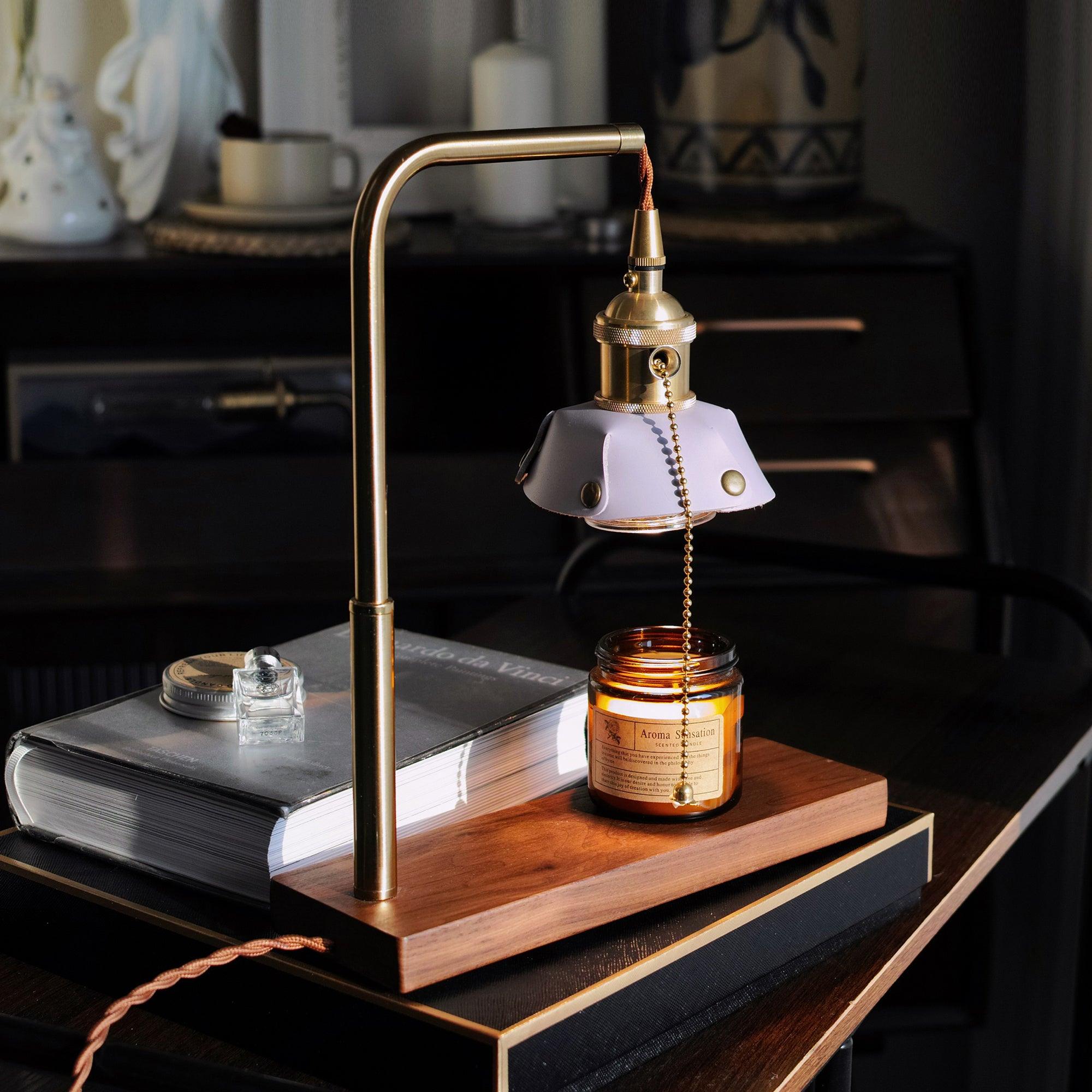 Vintage Wood and Leather Table Lamp Retro Industrial Design for Bedroom and Office