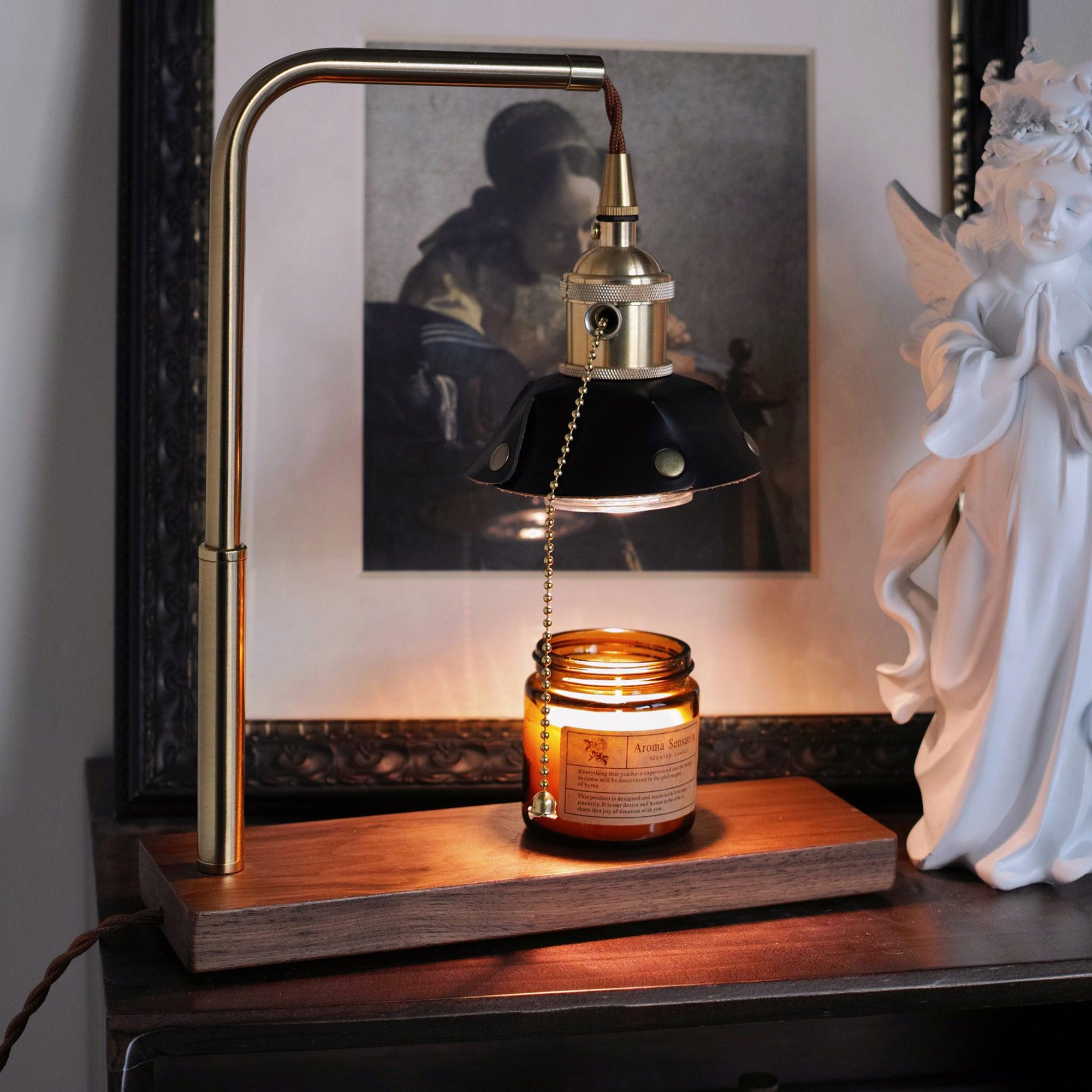 Vintage Wood and Leather Table Lamp Retro Industrial Design for Bedroom and Office