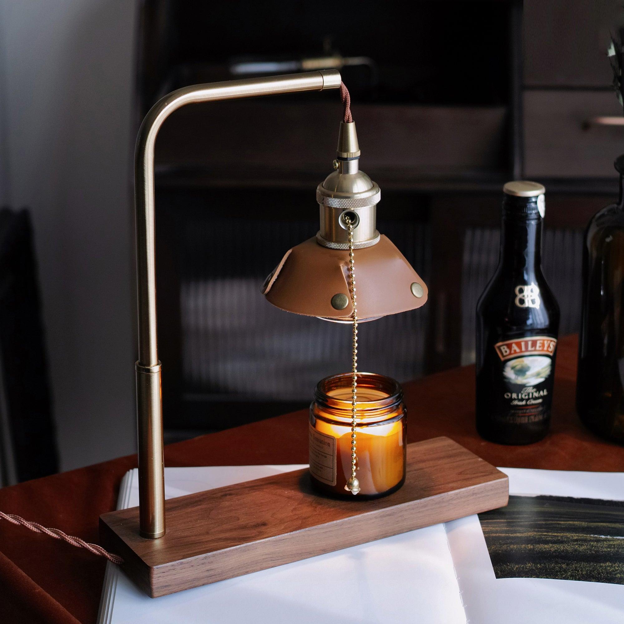 Vintage Wood and Leather Table Lamp Retro Industrial Design for Bedroom and Office
