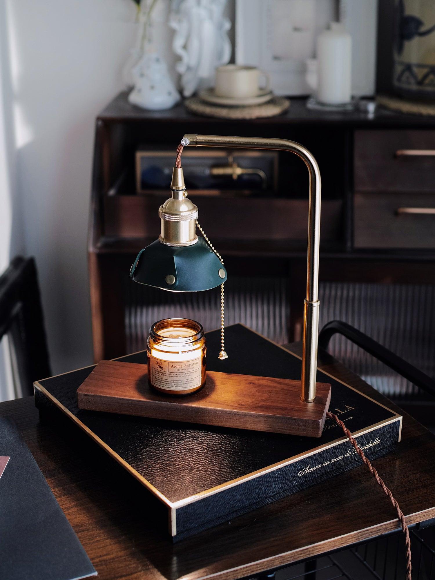 Vintage Wood and Leather Table Lamp Retro Industrial Design for Bedroom and Office