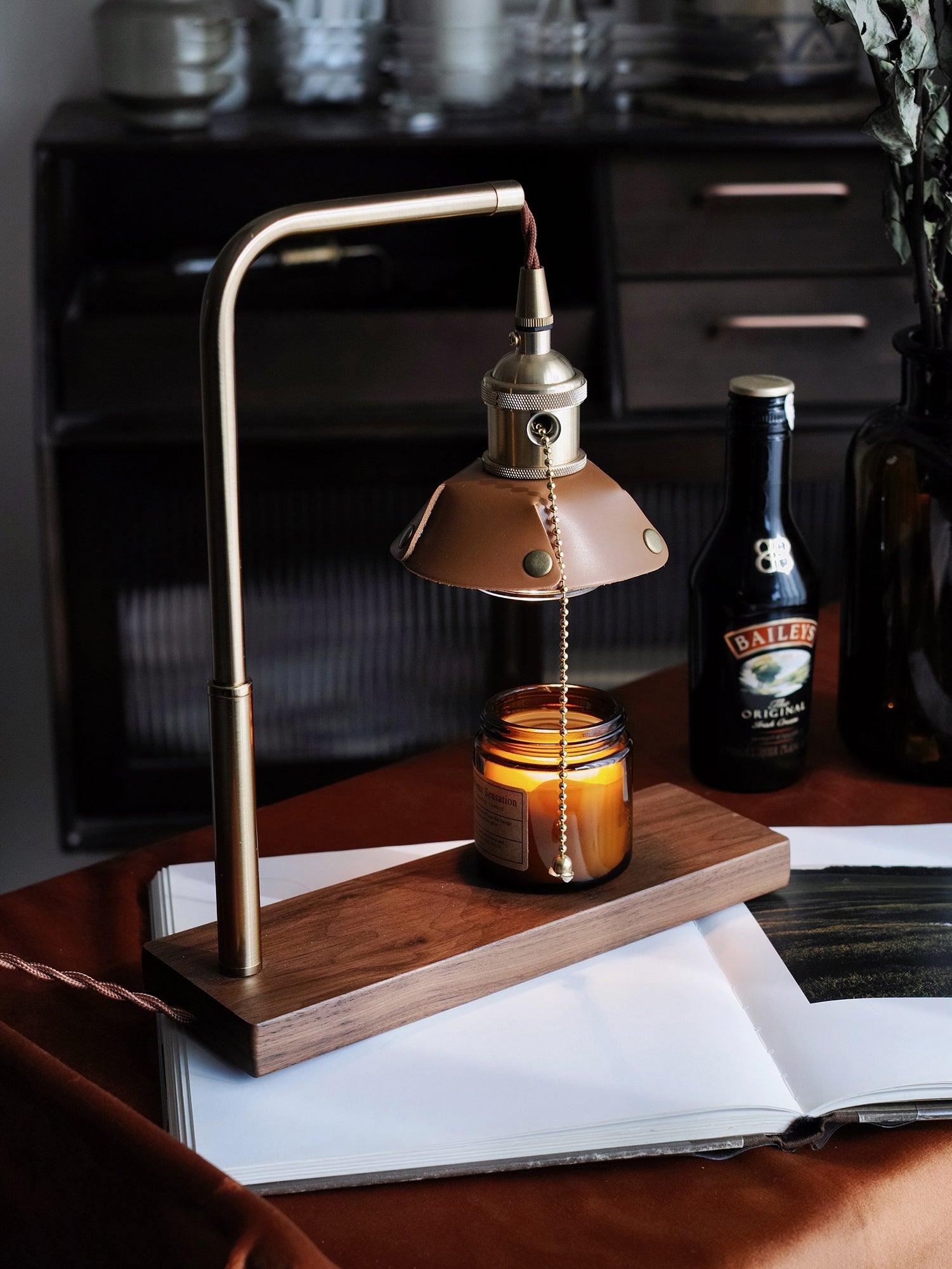 Vintage Wood and Leather Table Lamp Retro Industrial Design for Bedroom and Office