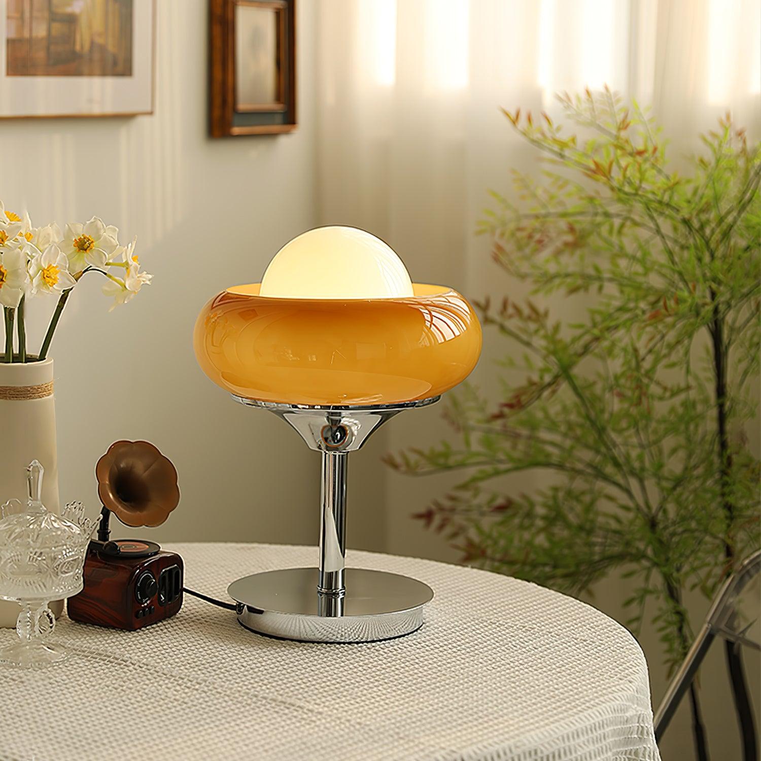 Harvey Chrome Space Age Table Lamp with Glass Globe and Plexiglass Shade