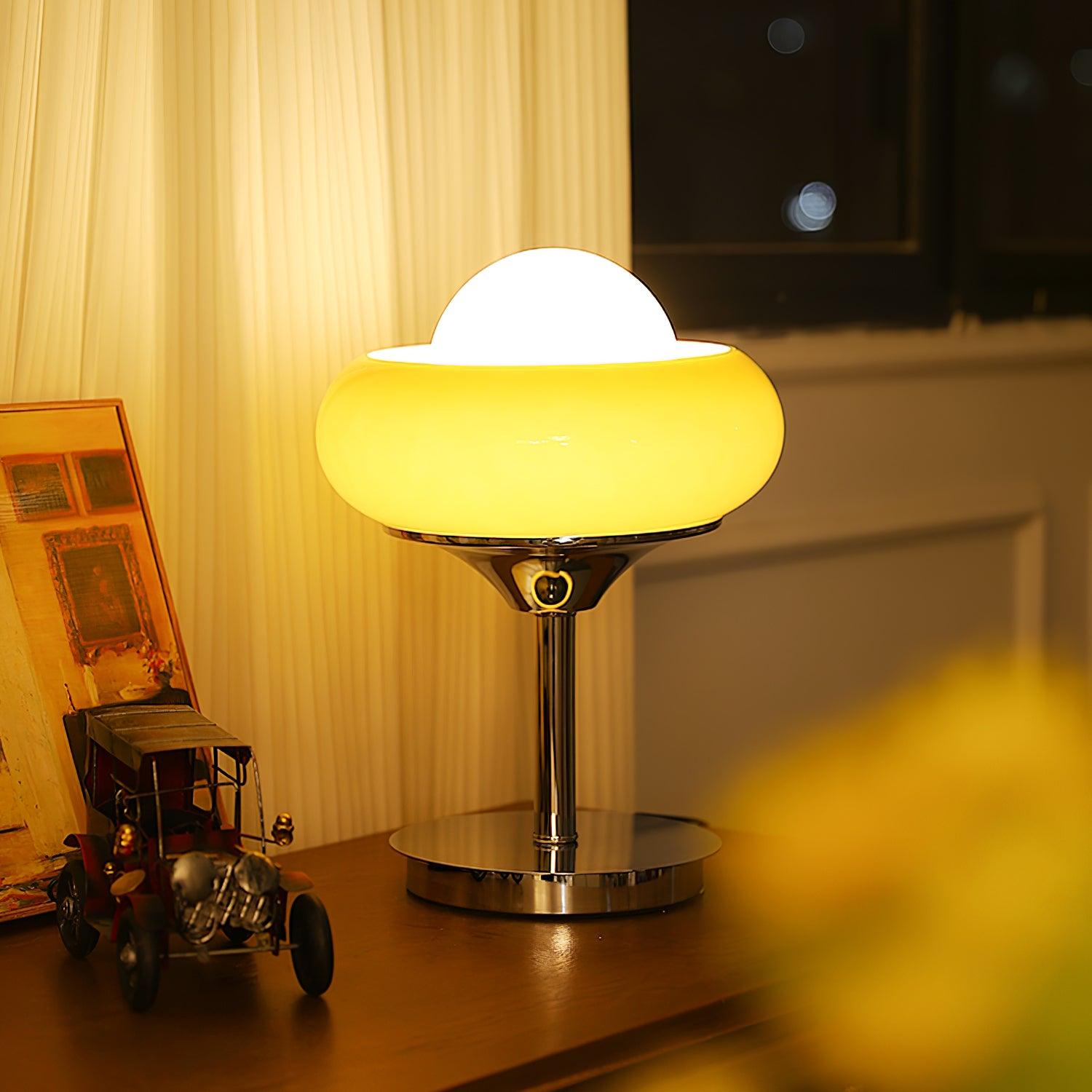 Harvey Chrome Space Age Table Lamp with Glass Globe and Plexiglass Shade