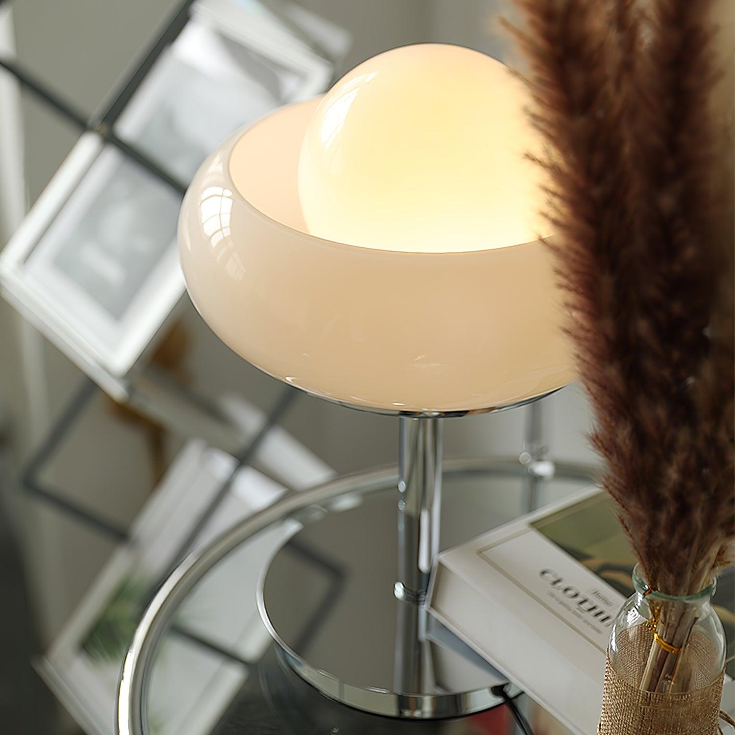 Harvey Chrome Space Age Table Lamp with Glass Globe and Plexiglass Shade
