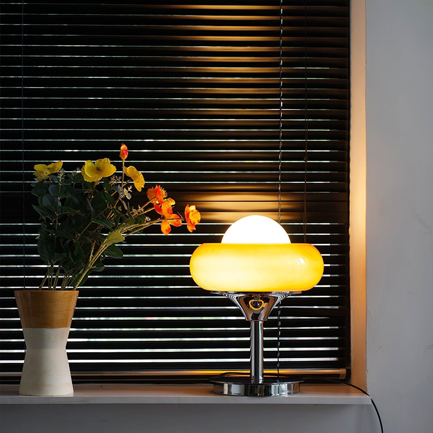 Harvey Chrome Space Age Table Lamp with Glass Globe and Plexiglass Shade