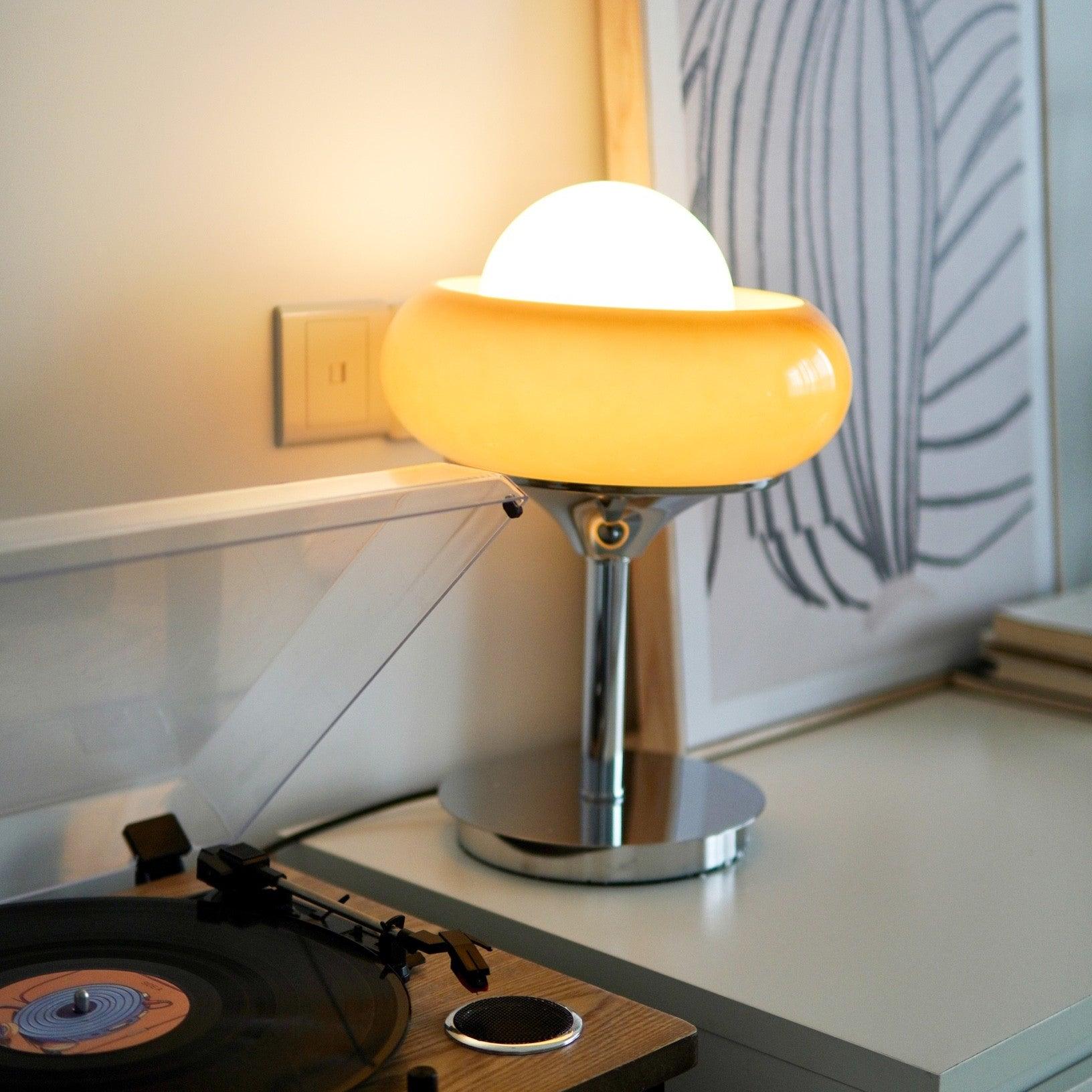 Harvey Chrome Space Age Table Lamp with Glass Globe and Plexiglass Shade