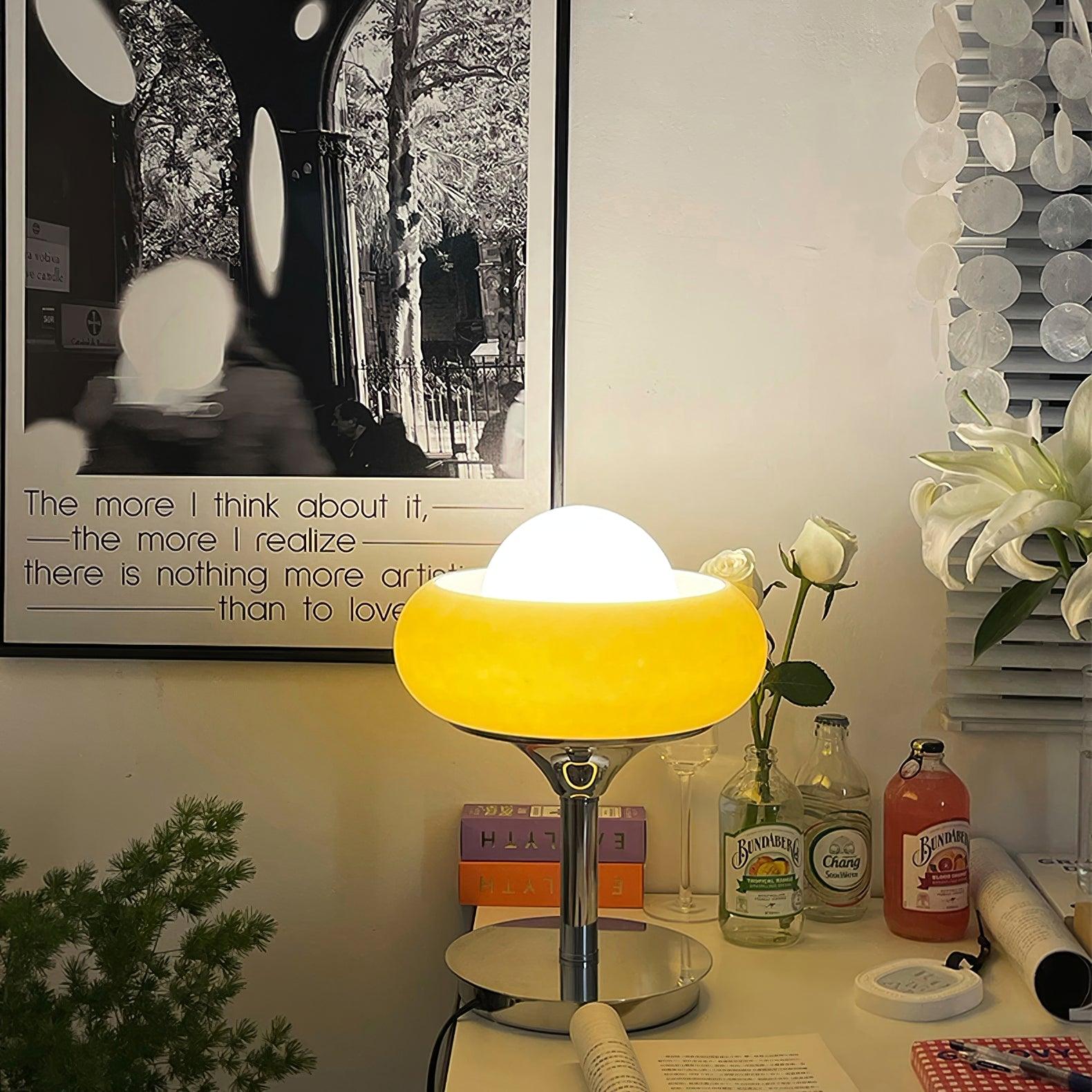Harvey Chrome Space Age Table Lamp with Glass Globe and Plexiglass Shade