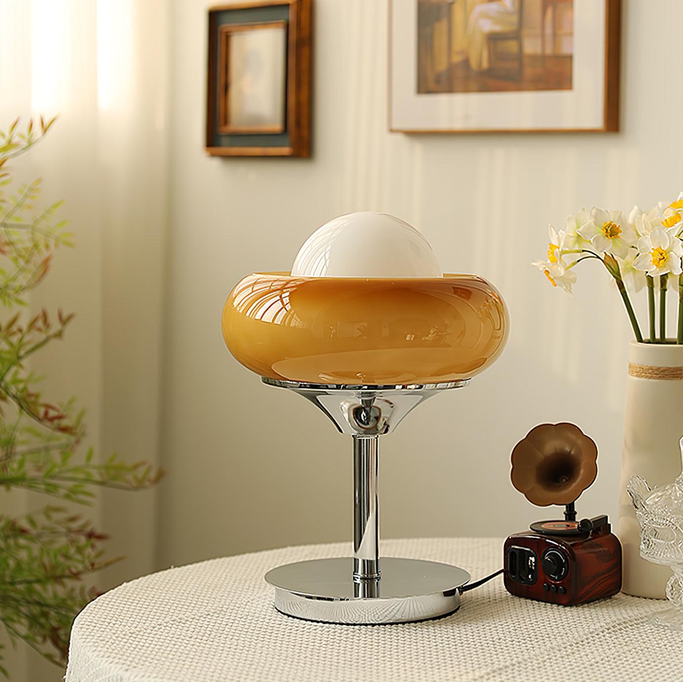 Harvey Chrome Space Age Table Lamp with Glass Globe and Plexiglass Shade