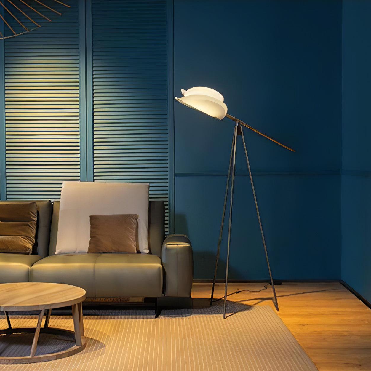 Heart Wing LED Tripod Floor Lamp with Adjustable Height and Gold Black Finish
