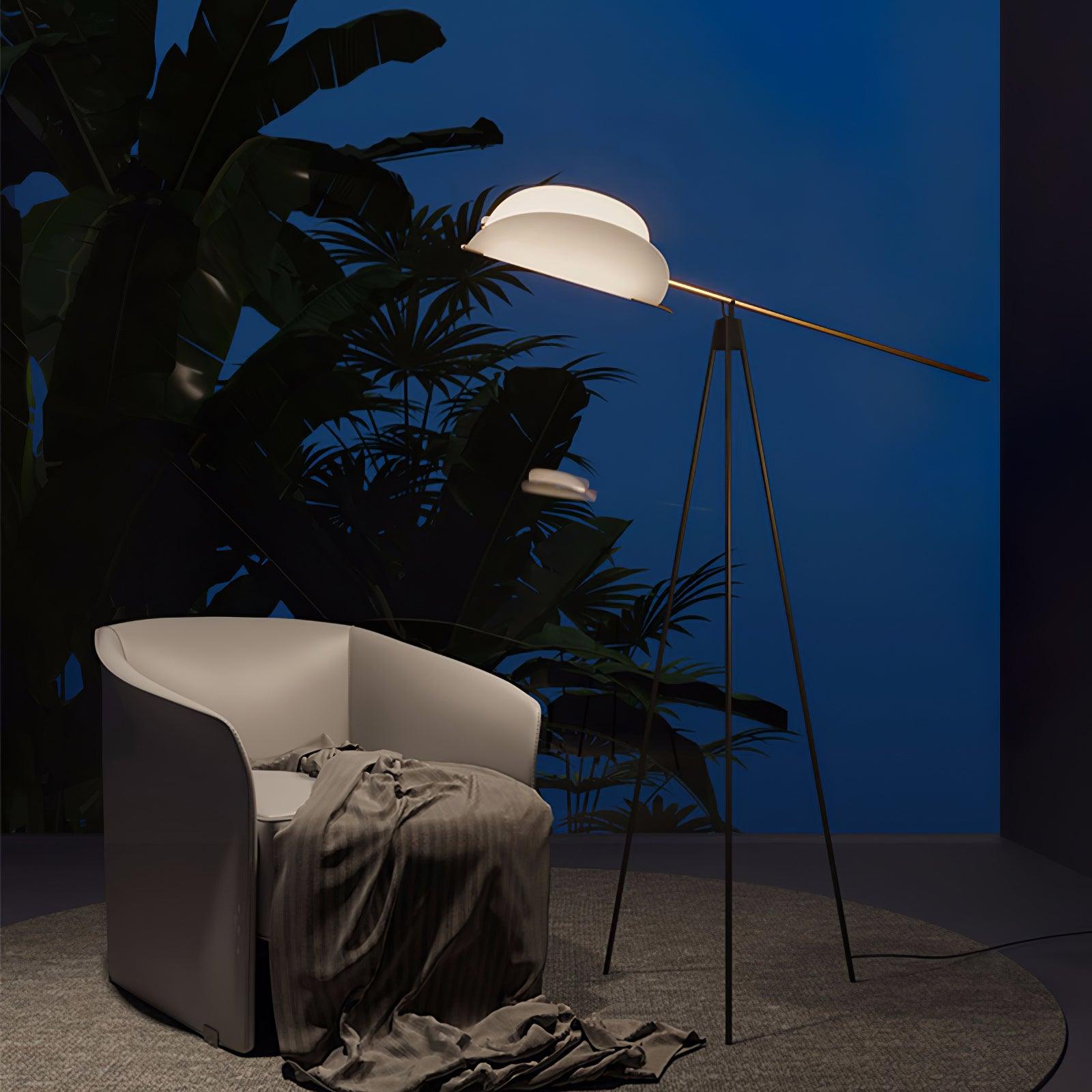 Heart Wing LED Tripod Floor Lamp with Adjustable Height and Gold Black Finish