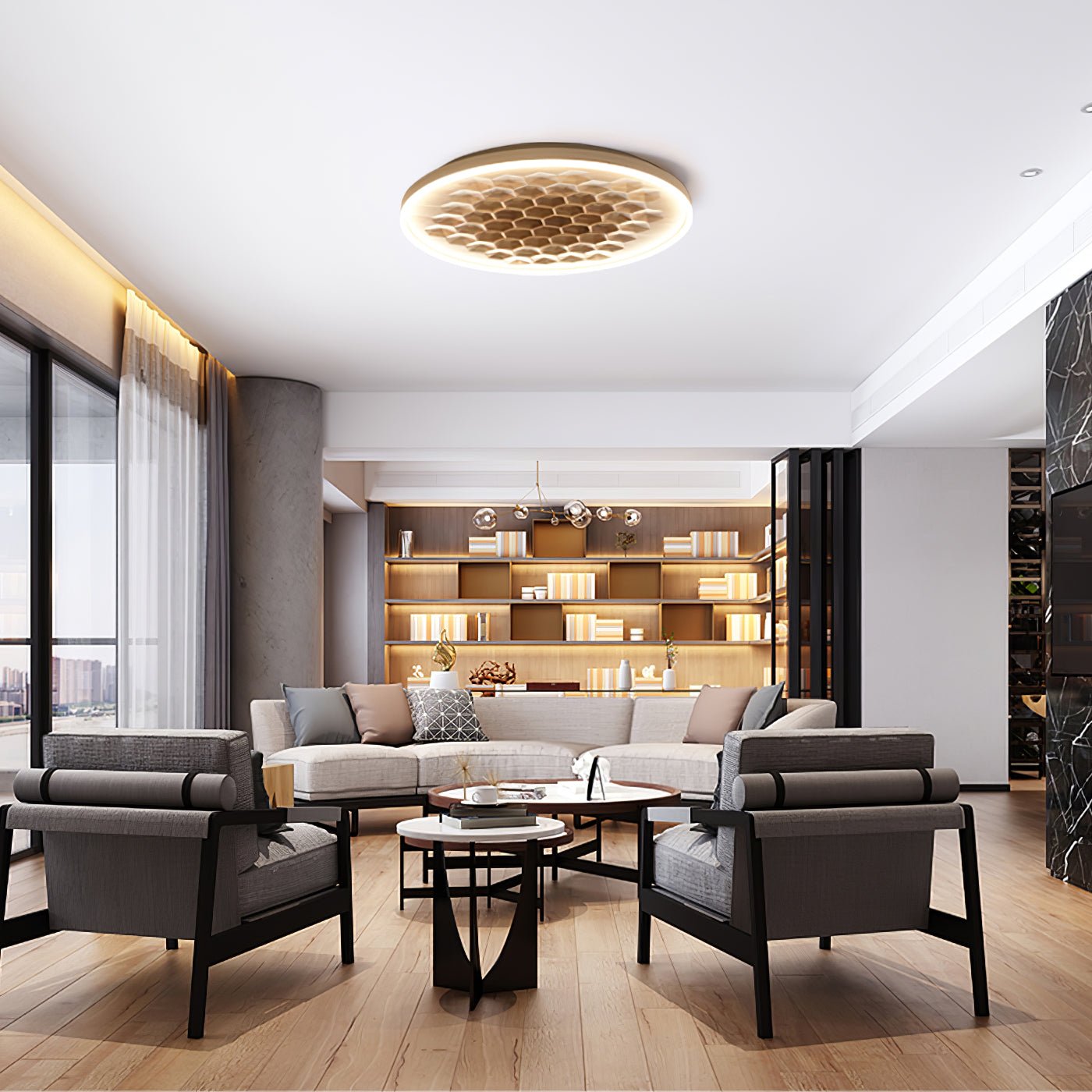 Heartwood Woven Wood Flush Mount Ceiling Light Modern LED Wooden Textured Overhead Fixture
