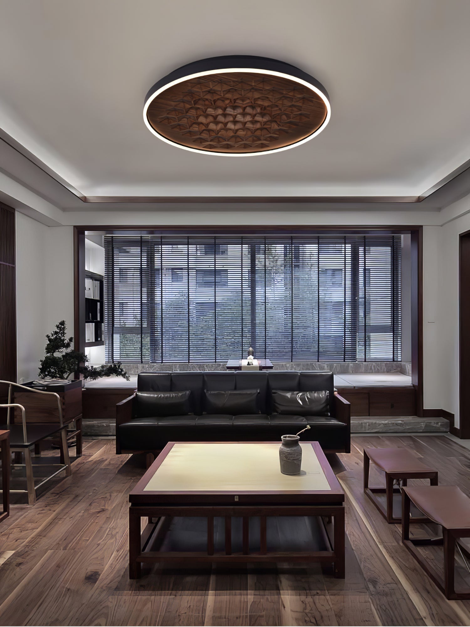 Heartwood Woven Wood Flush Mount Ceiling Light Modern LED Wooden Textured Overhead Fixture